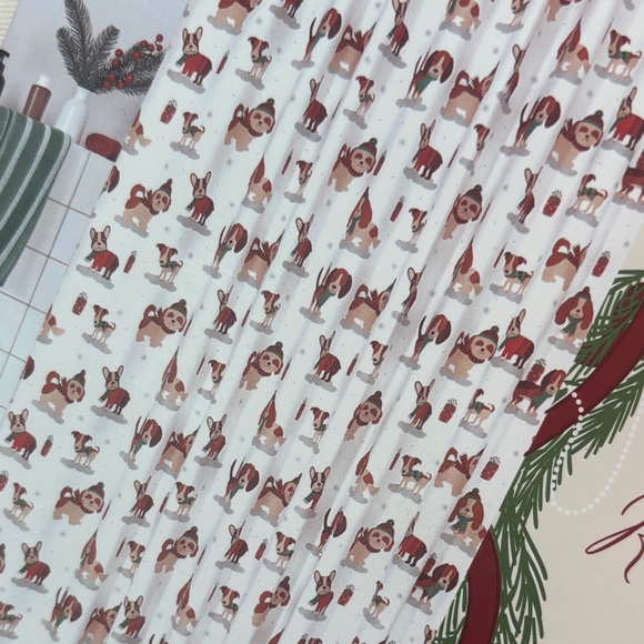 Festive Dog Print Shower Curtain - White and Brown - Picture 2 of 5